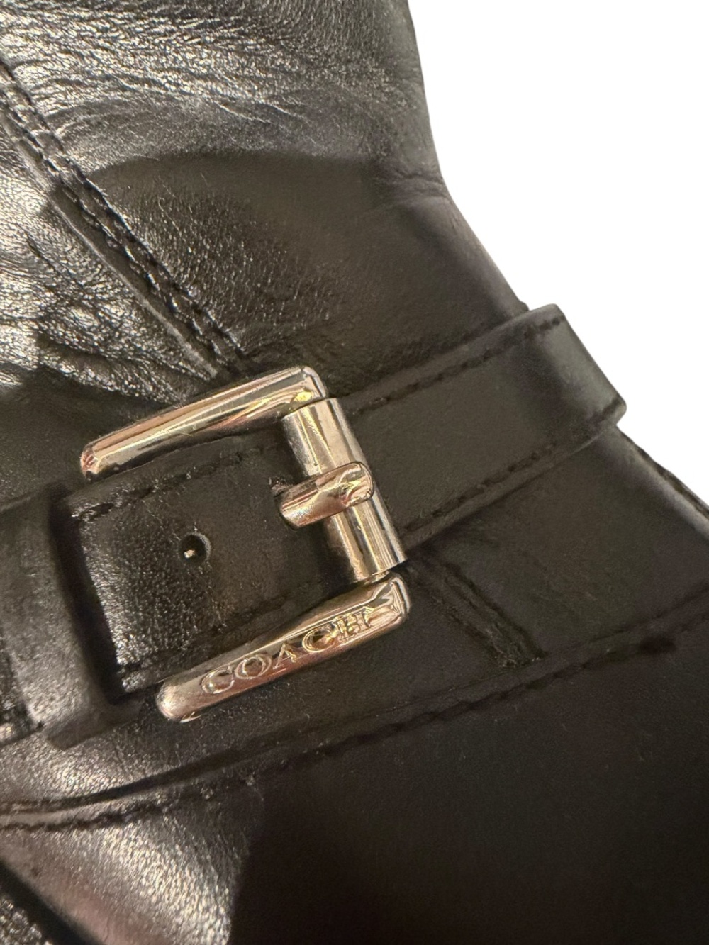 COACH black leather knee-high boots with buckle details - size 6 - Picture 3 of 11